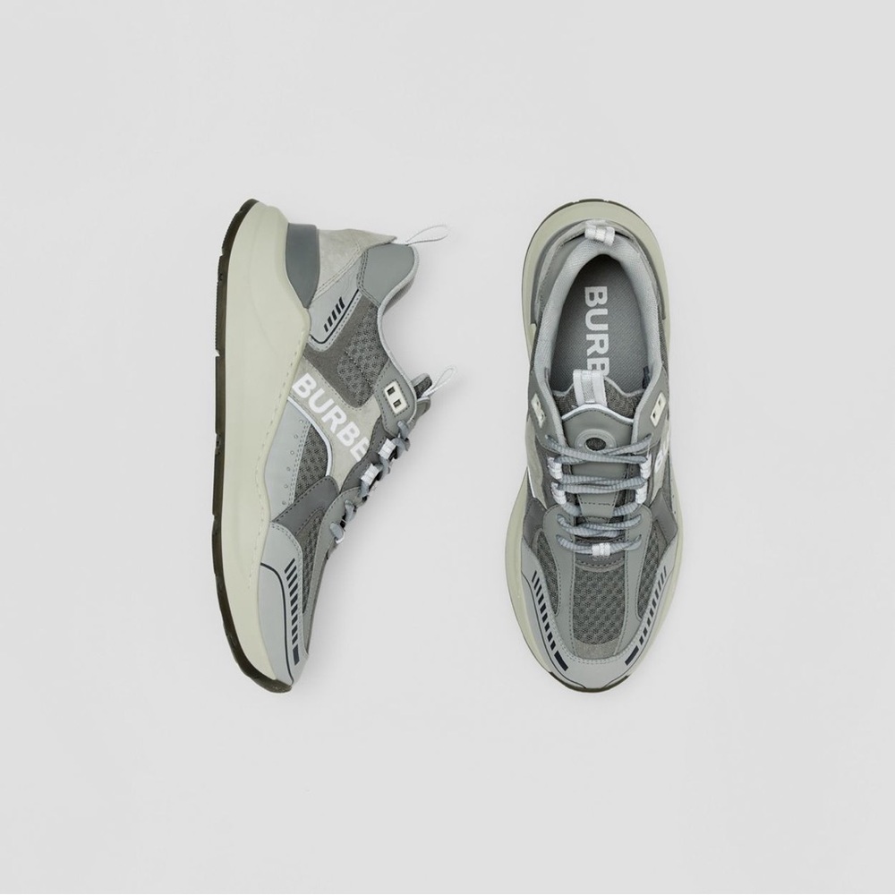 Burberry Logo Print Leather Suede and Mesh Sneakers